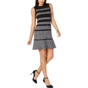 Michael Kors Houndstooth Fit & Flare Designer Dress